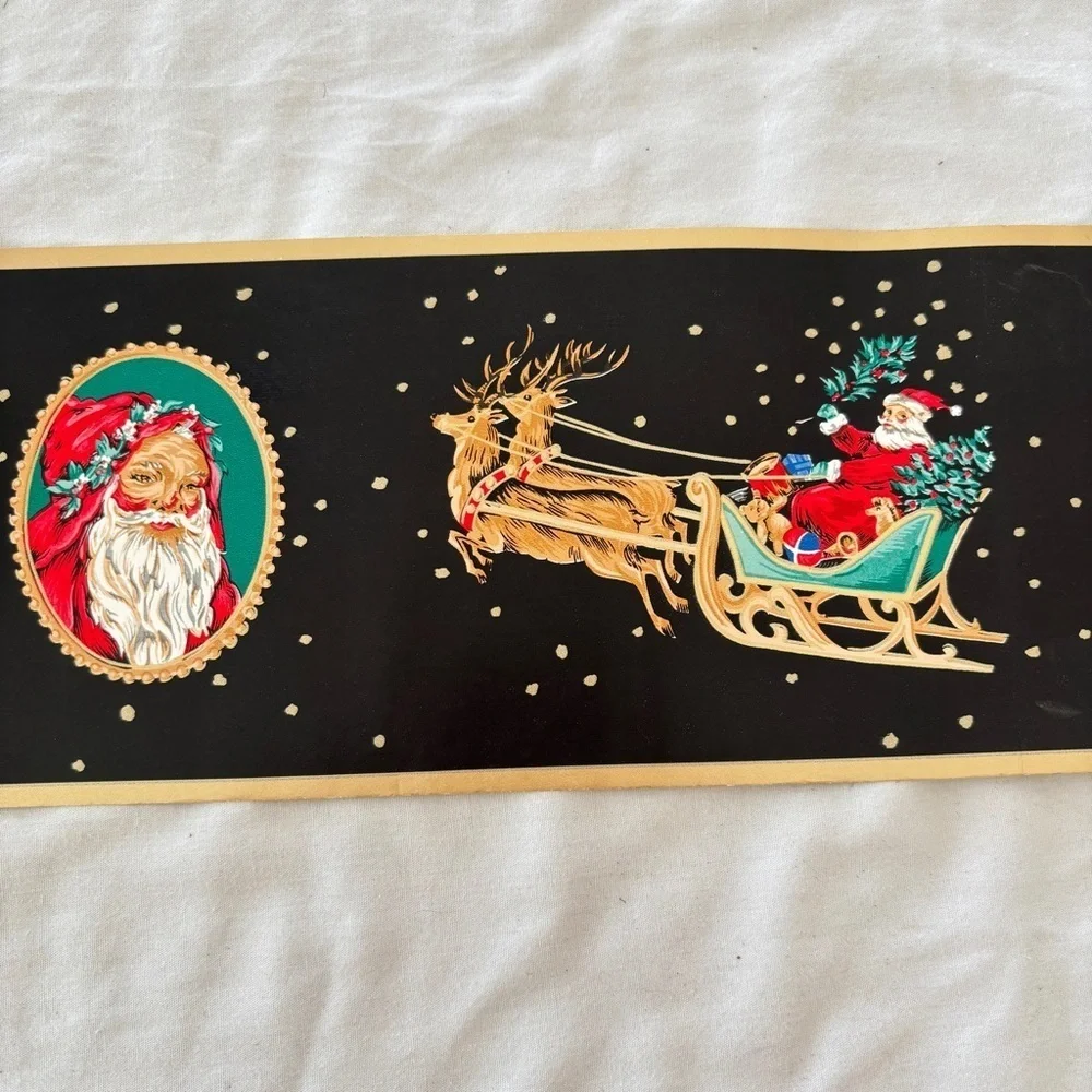 VTG Victorian Holiday Christmas Santa Wallpaper Border Self Adhesive 2 Rolls 5